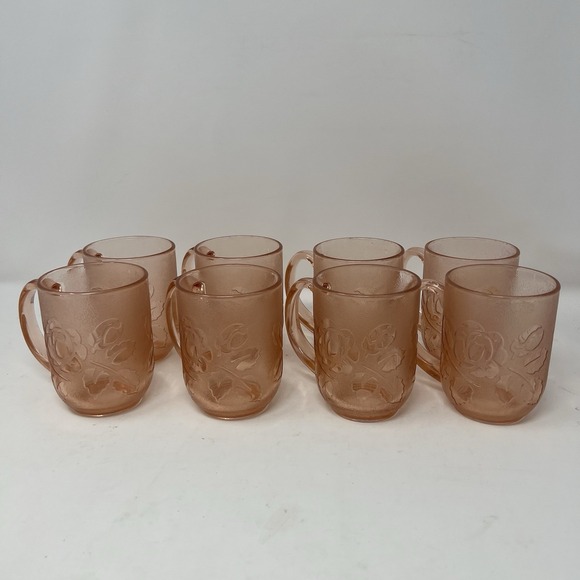 Other - Arcoroc Coffee Cup France Vintage Frosted Pink Rosealine Rose Set Of 8